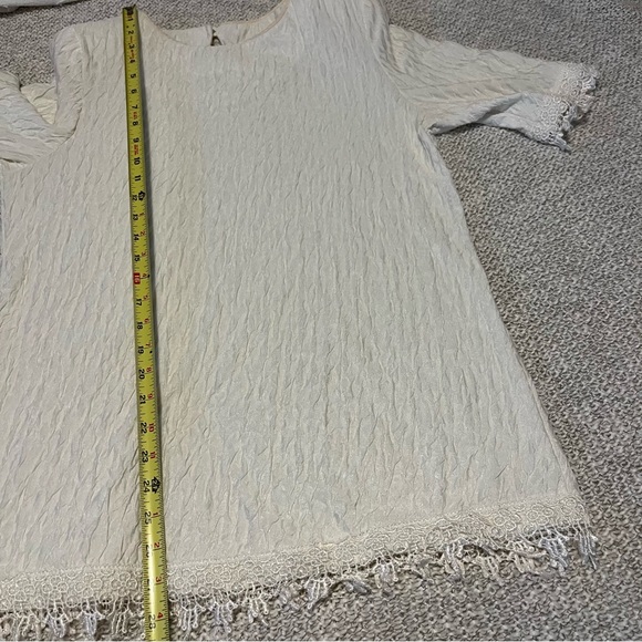 Periphery 2 Piece Cream Short Sleeve Lace Elastic Waist Crinkle Pant Suit Sz M - Picture 8 of 11